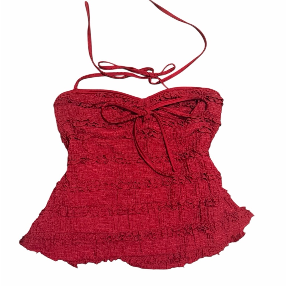 Red Halter Ruffle Top